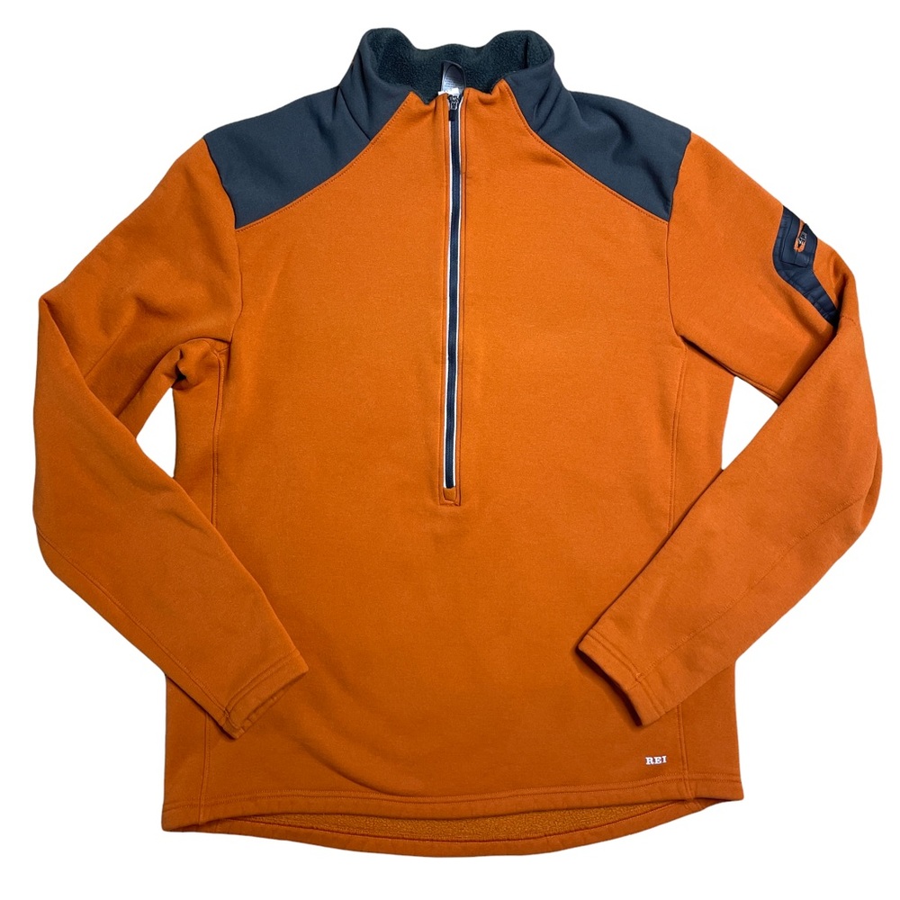 REI Men's Size XL XLarge Orange Long Sleeve Quarter Zip Fleece Sweatshirt